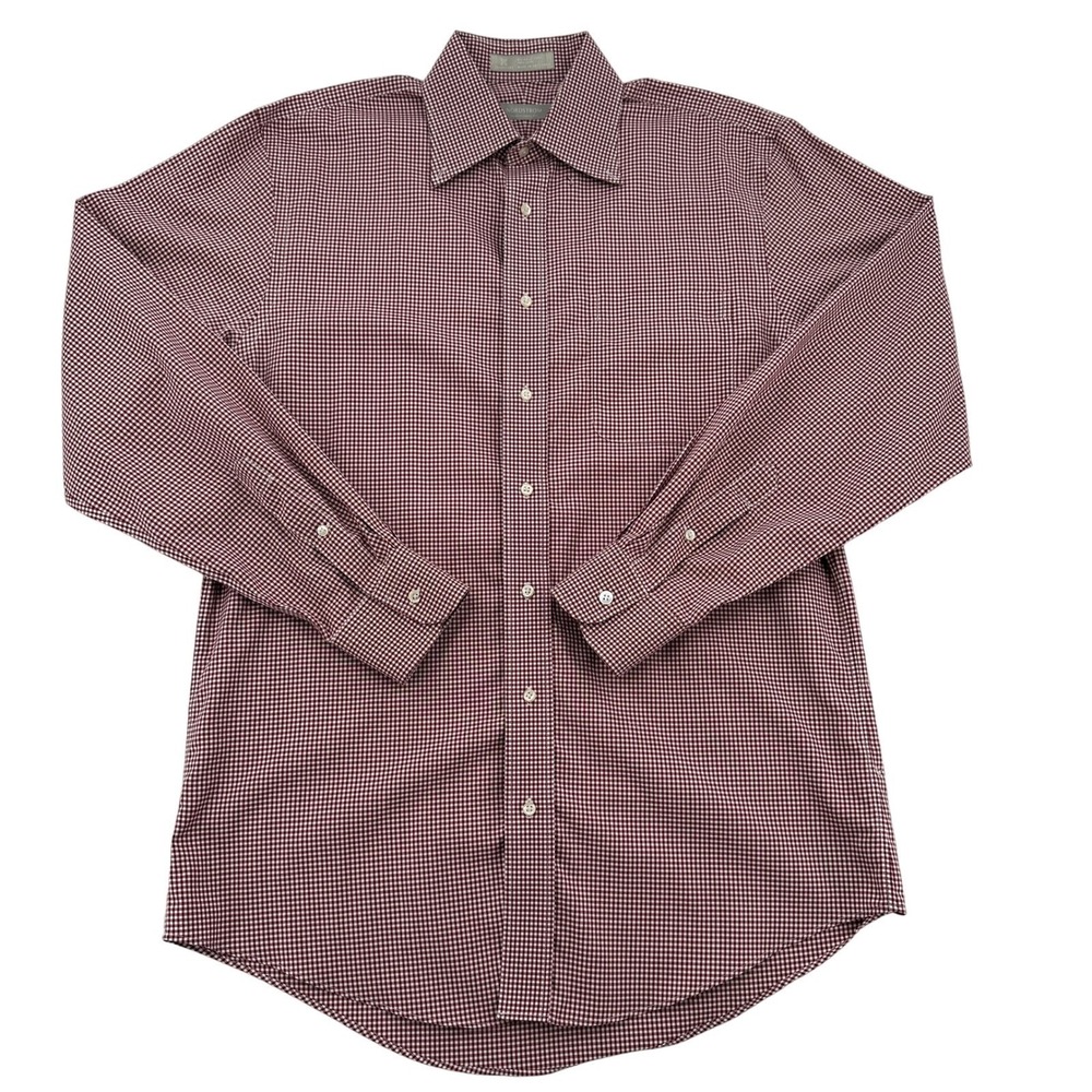 Nordstrom  Dress Shirt Men 15.5 35 Traditional Fit Burgundy Gingham Check Office